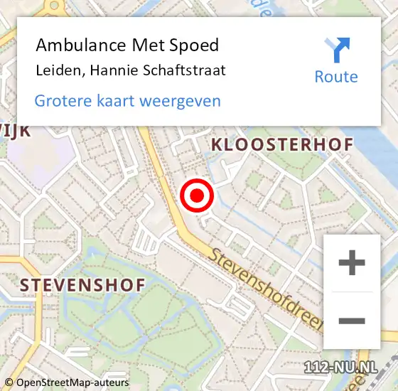 Locatie op kaart van de 112 melding: Ambulance Met Spoed Naar Leiden, Hannie Schaftstraat op 8 april 2024 08:22