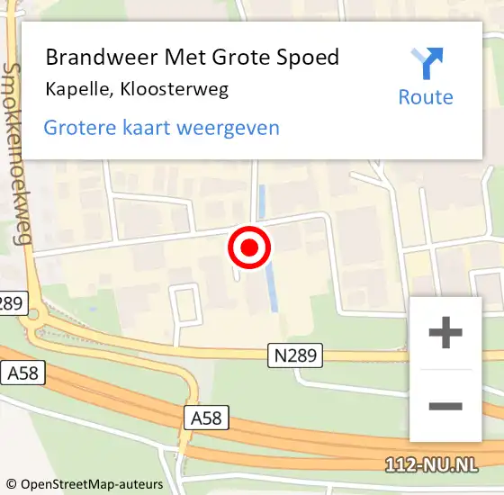 Locatie op kaart van de 112 melding: Brandweer Met Grote Spoed Naar Kapelle, Kloosterweg op 8 april 2024 08:31