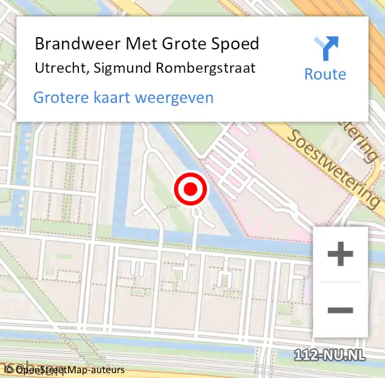 Locatie op kaart van de 112 melding: Brandweer Met Grote Spoed Naar Utrecht, Sigmund Rombergstraat op 8 april 2024 08:32