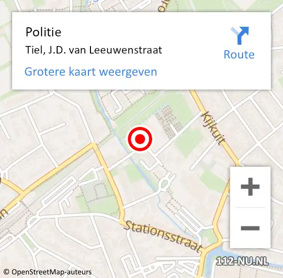 Locatie op kaart van de 112 melding: Politie Tiel, J.D. van Leeuwenstraat op 8 april 2024 08:44