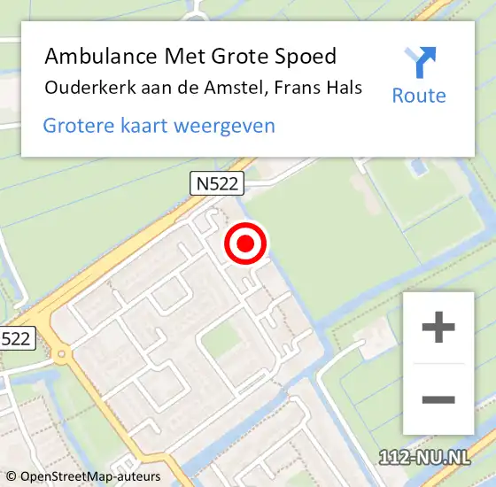 Locatie op kaart van de 112 melding: Ambulance Met Grote Spoed Naar Ouderkerk aan de Amstel, Frans Hals op 8 april 2024 08:45