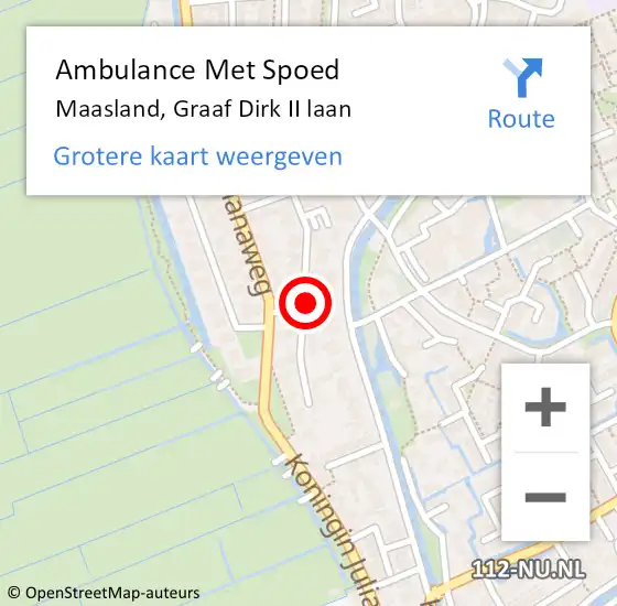 Locatie op kaart van de 112 melding: Ambulance Met Spoed Naar Maasland, Graaf Dirk II laan op 8 april 2024 08:50