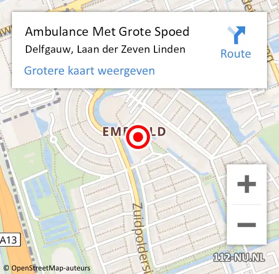 Locatie op kaart van de 112 melding: Ambulance Met Grote Spoed Naar Delfgauw, Laan der Zeven Linden op 8 april 2024 08:53