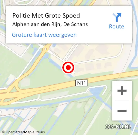 Locatie op kaart van de 112 melding: Politie Met Grote Spoed Naar Alphen aan den Rijn, De Schans op 8 april 2024 09:16