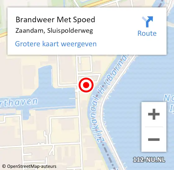 Locatie op kaart van de 112 melding: Brandweer Met Spoed Naar Zaandam, Sluispolderweg op 8 april 2024 10:41