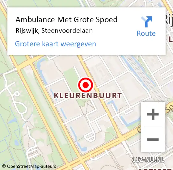Locatie op kaart van de 112 melding: Ambulance Met Grote Spoed Naar Rijswijk, Steenvoordelaan op 8 april 2024 10:47