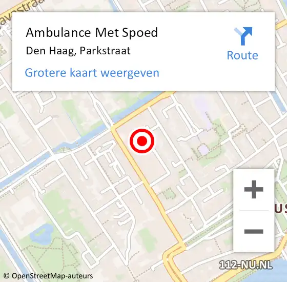 Locatie op kaart van de 112 melding: Ambulance Met Spoed Naar Den Haag, Parkstraat op 8 april 2024 10:49