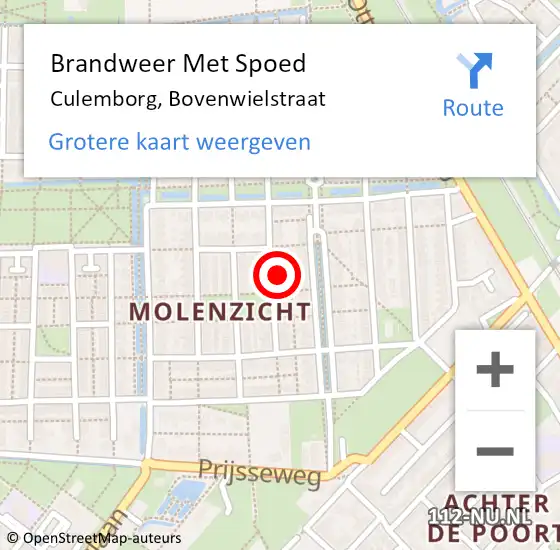 Locatie op kaart van de 112 melding: Brandweer Met Spoed Naar Culemborg, Bovenwielstraat op 8 april 2024 11:02