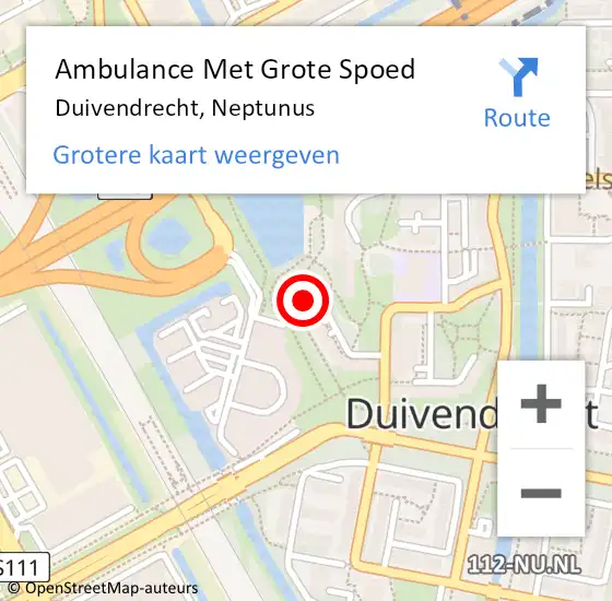 Locatie op kaart van de 112 melding: Ambulance Met Grote Spoed Naar Duivendrecht, Neptunus op 8 april 2024 11:32