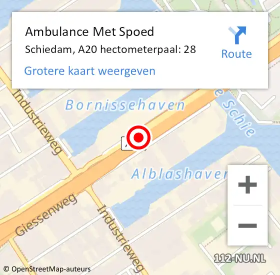 Locatie op kaart van de 112 melding: Ambulance Met Spoed Naar Schiedam, A20 hectometerpaal: 28 op 8 april 2024 11:55