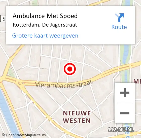Locatie op kaart van de 112 melding: Ambulance Met Spoed Naar Rotterdam, De Jagerstraat op 8 april 2024 11:57