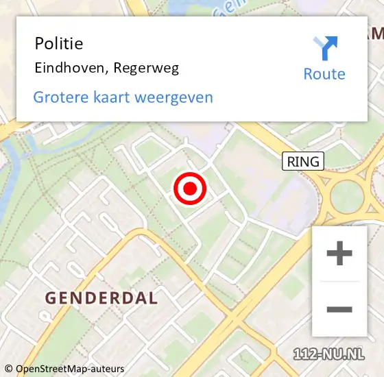 Locatie op kaart van de 112 melding: Politie Eindhoven, Regerweg op 8 april 2024 12:05