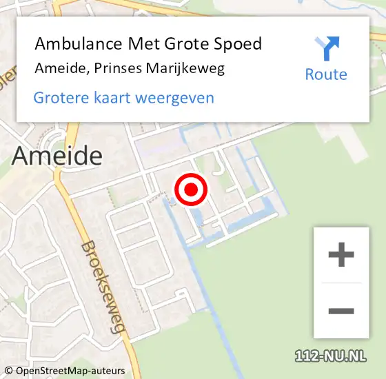 Locatie op kaart van de 112 melding: Ambulance Met Grote Spoed Naar Ameide, Prinses Marijkeweg op 8 april 2024 12:11
