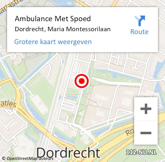 Locatie op kaart van de 112 melding: Ambulance Met Spoed Naar Dordrecht, Maria Montessorilaan op 8 april 2024 12:20