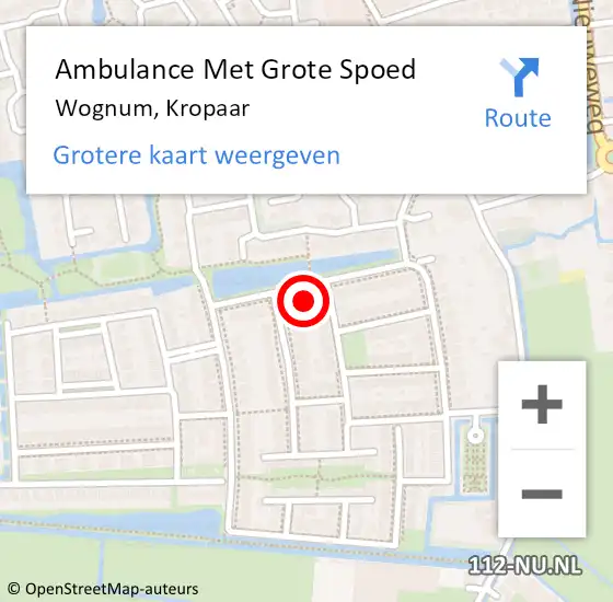 Locatie op kaart van de 112 melding: Ambulance Met Grote Spoed Naar Wognum, Kropaar op 8 april 2024 12:27