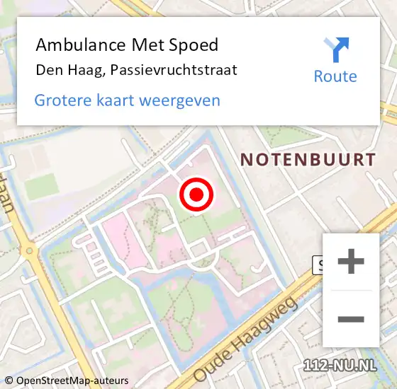 Locatie op kaart van de 112 melding: Ambulance Met Spoed Naar Den Haag, Passievruchtstraat op 8 april 2024 12:30
