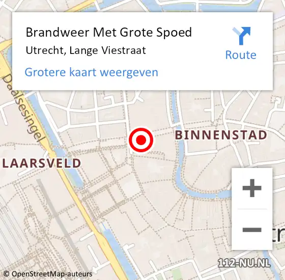 Locatie op kaart van de 112 melding: Brandweer Met Grote Spoed Naar Utrecht, Lange Viestraat op 8 april 2024 12:34