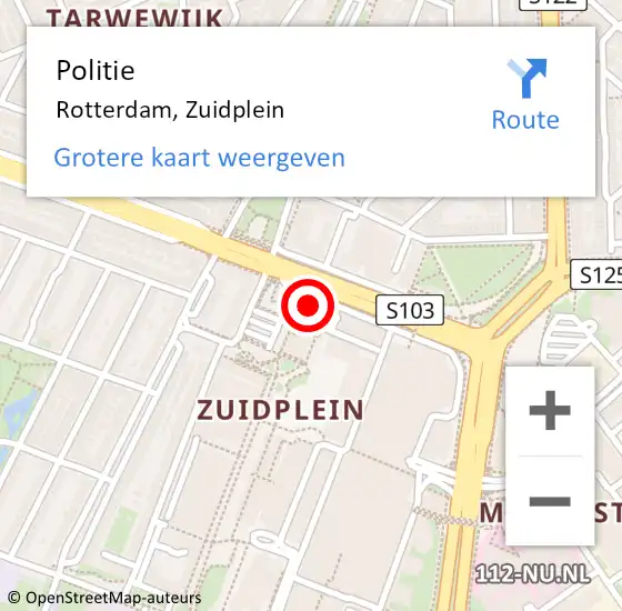 Locatie op kaart van de 112 melding: Politie Rotterdam, Zuidplein op 8 april 2024 12:35
