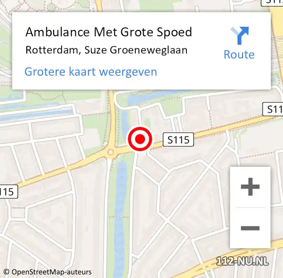 Locatie op kaart van de 112 melding: Ambulance Met Grote Spoed Naar Rotterdam, Suze Groeneweglaan op 8 april 2024 12:46