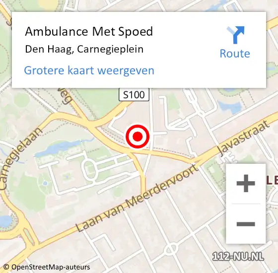 Locatie op kaart van de 112 melding: Ambulance Met Spoed Naar Den Haag, Carnegieplein op 8 april 2024 13:07