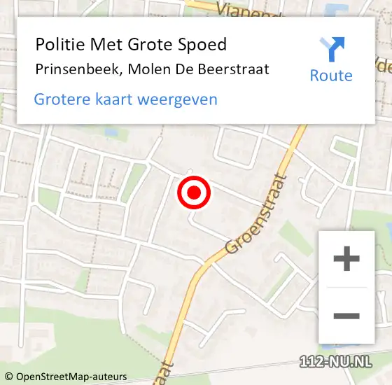 Locatie op kaart van de 112 melding: Politie Met Grote Spoed Naar Prinsenbeek, Molen De Beerstraat op 8 april 2024 13:11
