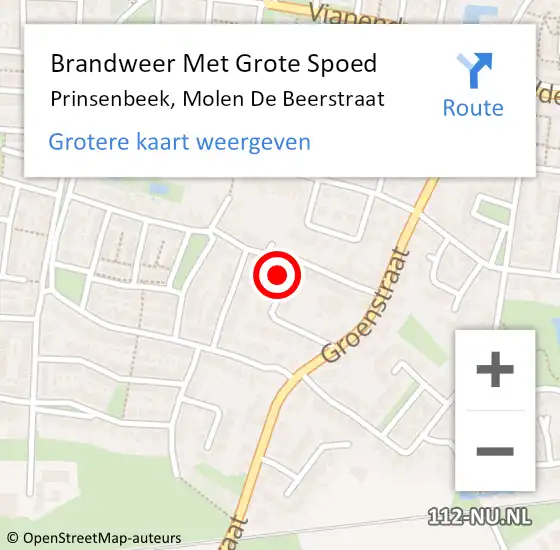 Locatie op kaart van de 112 melding: Brandweer Met Grote Spoed Naar Prinsenbeek, Molen De Beerstraat op 8 april 2024 13:11