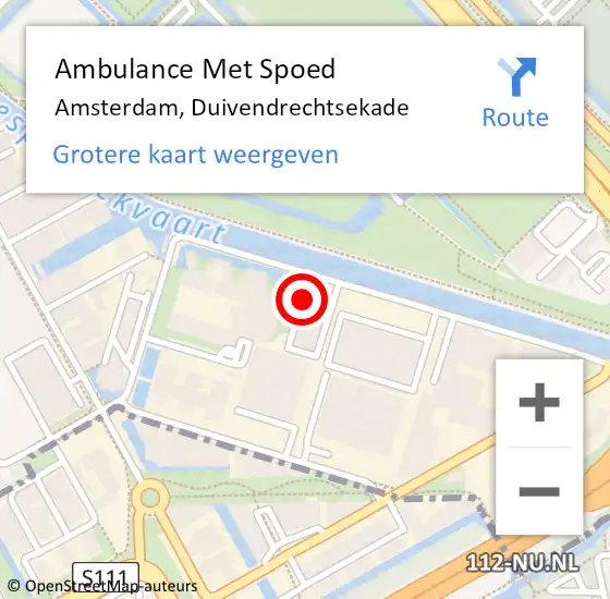 Locatie op kaart van de 112 melding: Ambulance Met Spoed Naar Amsterdam, Duivendrechtsekade op 8 april 2024 13:22