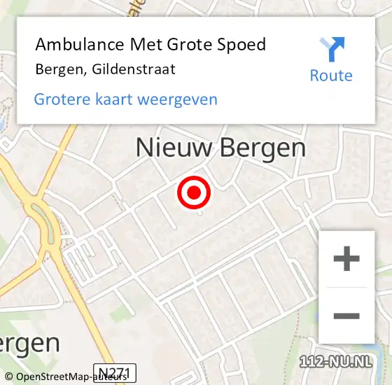 Locatie op kaart van de 112 melding: Ambulance Met Grote Spoed Naar Bergen, Gildenstraat op 1 oktober 2014 18:48