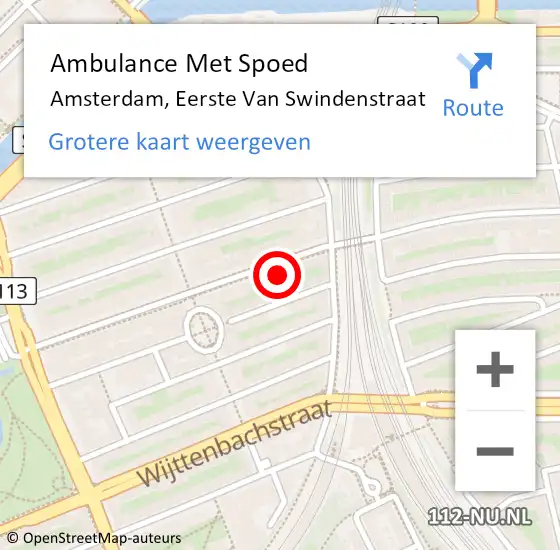 Locatie op kaart van de 112 melding: Ambulance Met Spoed Naar Amsterdam, Eerste Van Swindenstraat op 8 april 2024 14:12