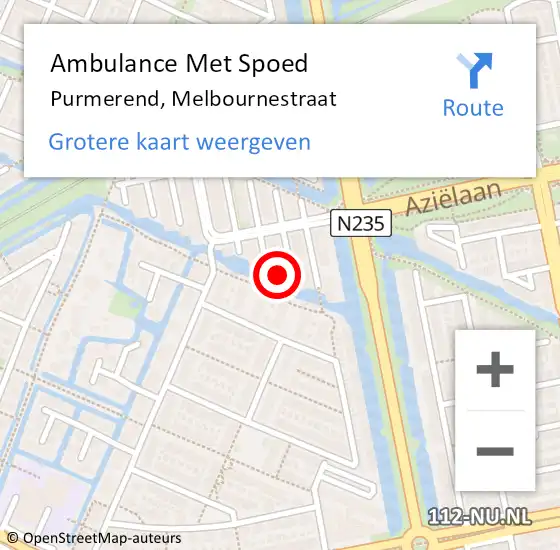 Locatie op kaart van de 112 melding: Ambulance Met Spoed Naar Purmerend, Melbournestraat op 8 april 2024 14:14