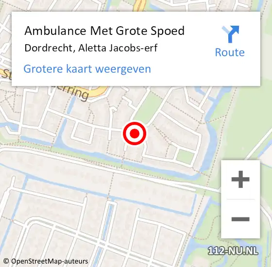 Locatie op kaart van de 112 melding: Ambulance Met Grote Spoed Naar Dordrecht, Aletta Jacobs-erf op 8 april 2024 14:17