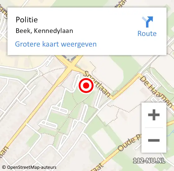 Locatie op kaart van de 112 melding: Politie Beek, Kennedylaan op 8 april 2024 14:32