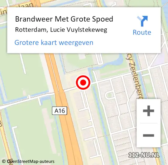 Locatie op kaart van de 112 melding: Brandweer Met Grote Spoed Naar Rotterdam, Lucie Vuylstekeweg op 8 april 2024 14:38