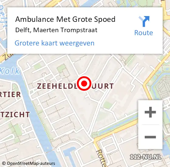 Locatie op kaart van de 112 melding: Ambulance Met Grote Spoed Naar Delft, Maerten Trompstraat op 8 april 2024 14:42