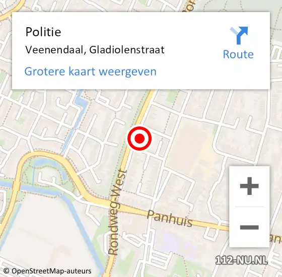 Locatie op kaart van de 112 melding: Politie Veenendaal, Gladiolenstraat op 8 april 2024 14:57