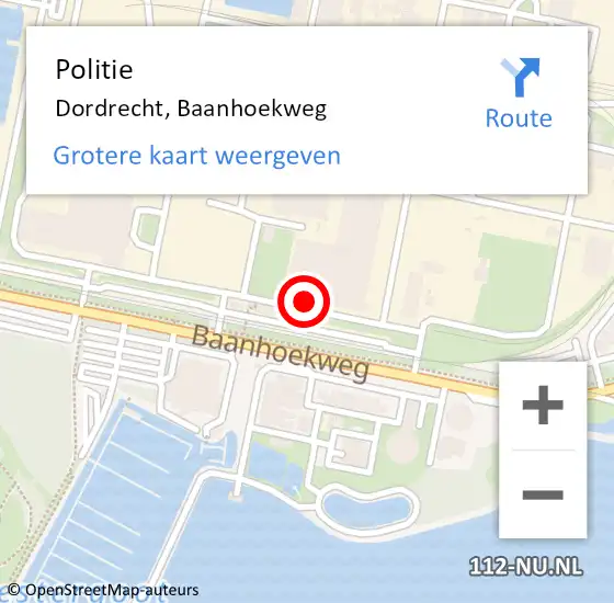 Locatie op kaart van de 112 melding: Politie Dordrecht, Baanhoekweg op 8 april 2024 15:01