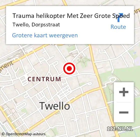 Locatie op kaart van de 112 melding: Trauma helikopter Met Zeer Grote Spoed Naar Twello, Dorpsstraat op 8 april 2024 15:27