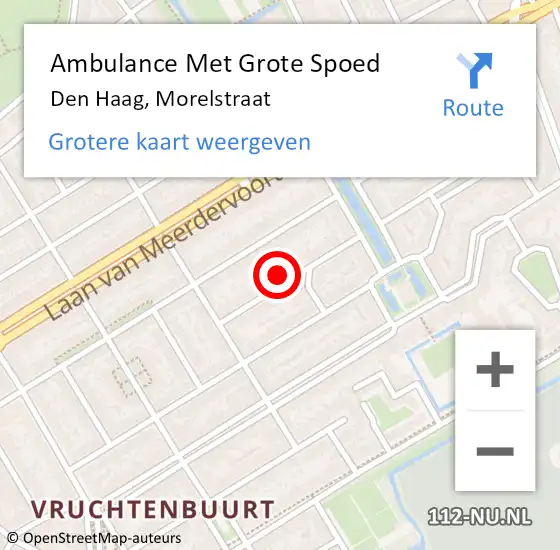 Locatie op kaart van de 112 melding: Ambulance Met Grote Spoed Naar Den Haag, Morelstraat op 8 april 2024 15:30