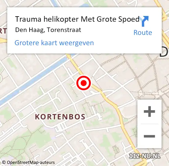 Locatie op kaart van de 112 melding: Trauma helikopter Met Grote Spoed Naar Den Haag, Torenstraat op 8 april 2024 15:48