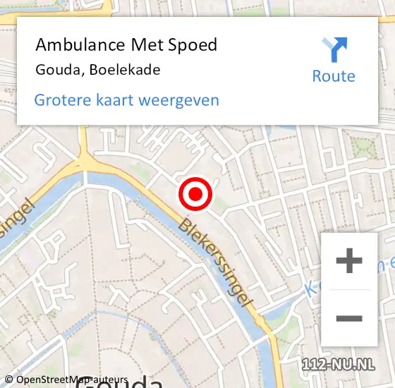 Locatie op kaart van de 112 melding: Ambulance Met Spoed Naar Gouda, Boelekade op 8 april 2024 16:08