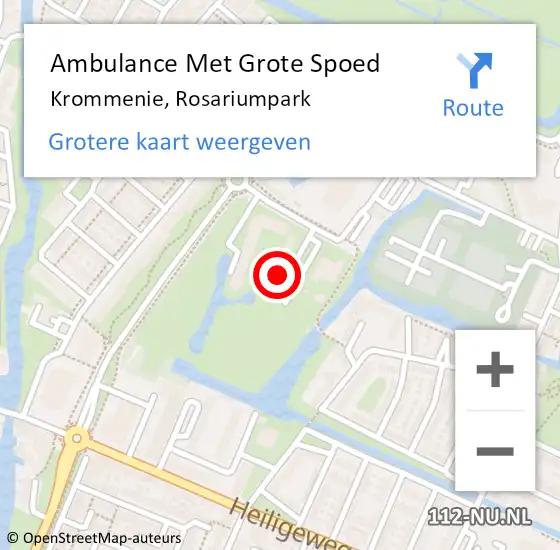 Locatie op kaart van de 112 melding: Ambulance Met Grote Spoed Naar Krommenie, Rosariumpark op 8 april 2024 16:25