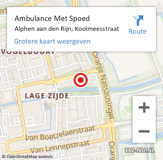 Locatie op kaart van de 112 melding: Ambulance Met Spoed Naar Alphen aan den Rijn, Koolmeesstraat op 8 april 2024 16:32