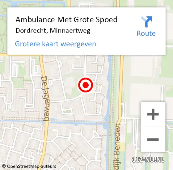 Locatie op kaart van de 112 melding: Ambulance Met Grote Spoed Naar Dordrecht, Minnaertweg op 8 april 2024 17:17