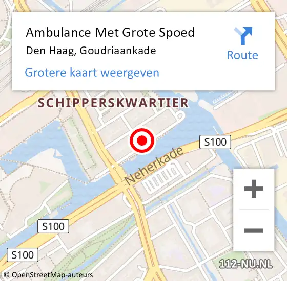 Locatie op kaart van de 112 melding: Ambulance Met Grote Spoed Naar Den Haag, Goudriaankade op 8 april 2024 17:45