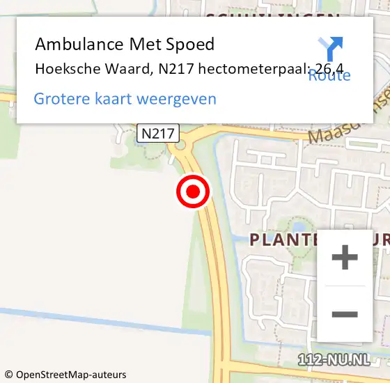 Locatie op kaart van de 112 melding: Ambulance Met Spoed Naar Hoeksche Waard, N217 hectometerpaal: 26,4 op 8 april 2024 17:45