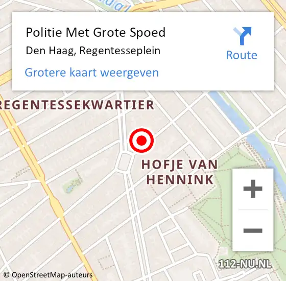 Locatie op kaart van de 112 melding: Politie Met Grote Spoed Naar Den Haag, Regentesseplein op 8 april 2024 18:05