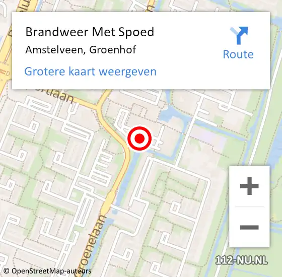 Locatie op kaart van de 112 melding: Brandweer Met Spoed Naar Amstelveen, Groenhof op 8 april 2024 18:07