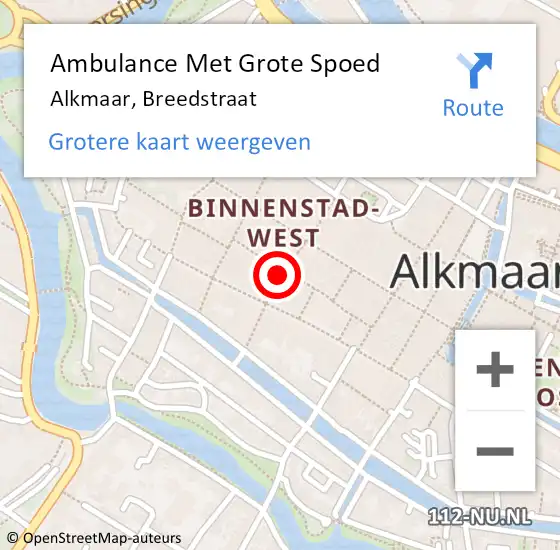 Locatie op kaart van de 112 melding: Ambulance Met Grote Spoed Naar Alkmaar, Breedstraat op 8 april 2024 18:08