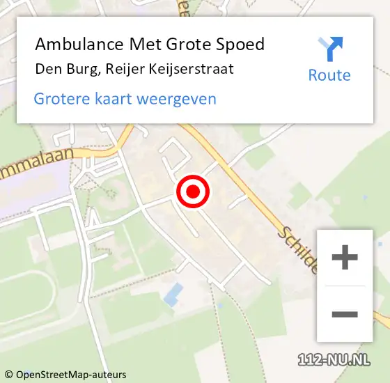 Locatie op kaart van de 112 melding: Ambulance Met Grote Spoed Naar Den Burg, Reijer Keijserstraat op 8 april 2024 18:44