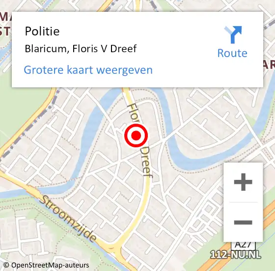 Locatie op kaart van de 112 melding: Politie Blaricum, Floris V Dreef op 8 april 2024 18:57